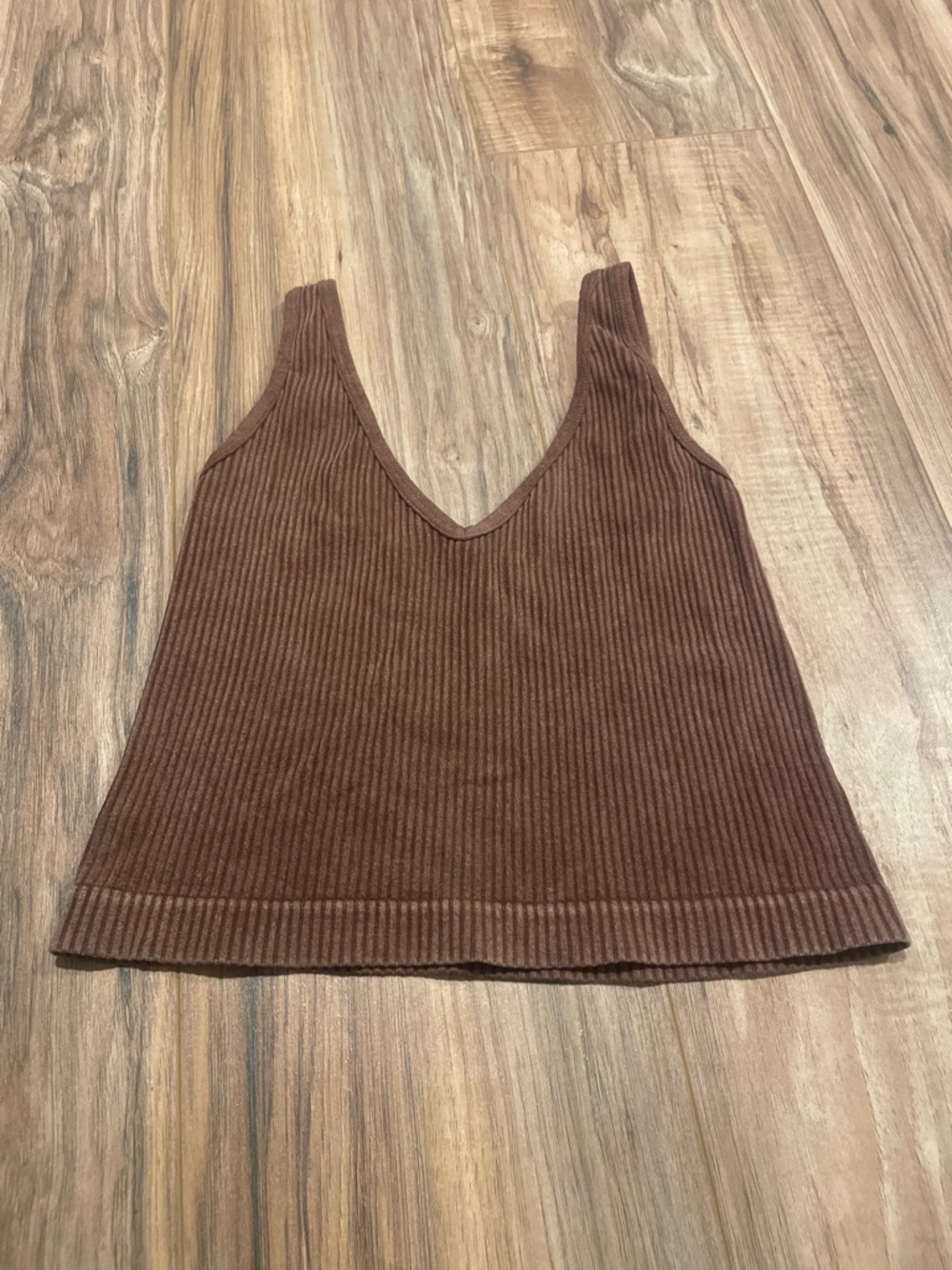 Ribbed V-Neck Brown Women’s Crop Tank Top